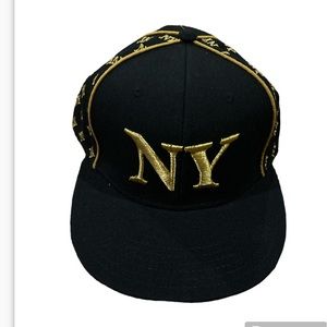 NY gold embroidered with two side panels and gold piping